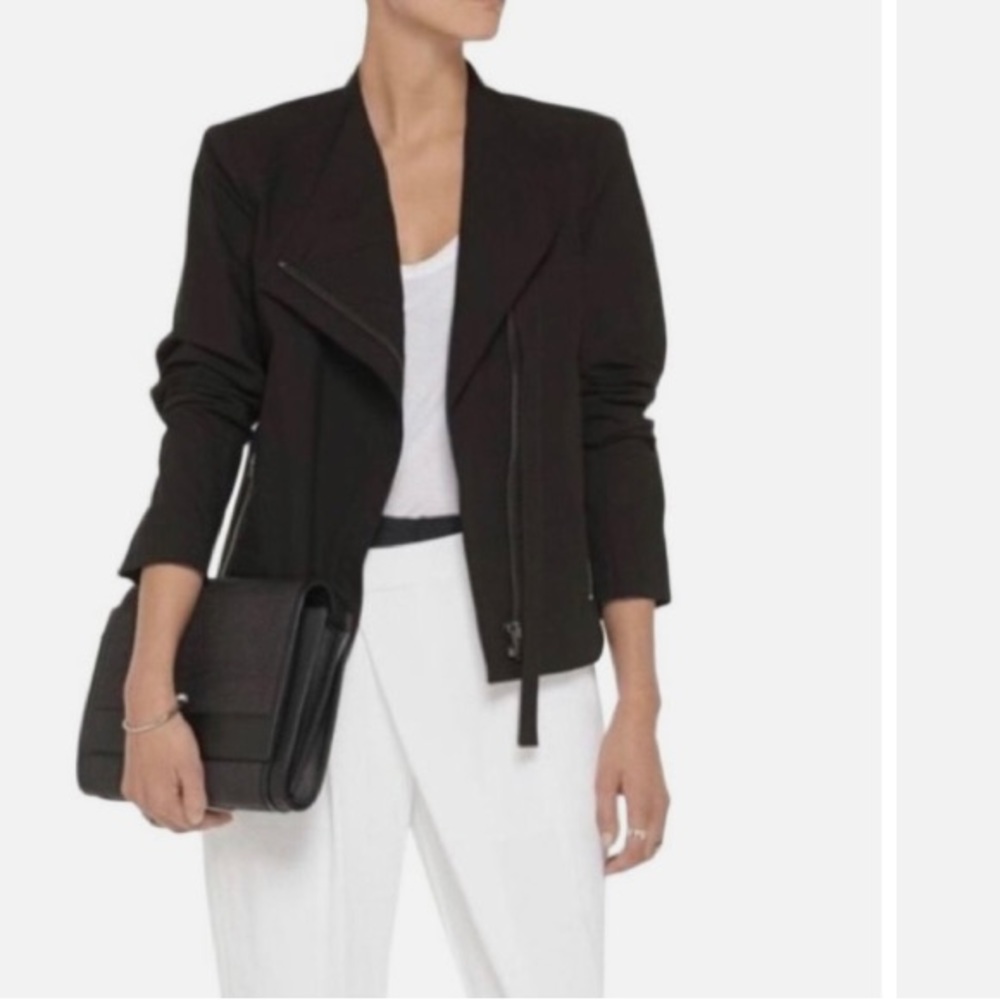 Helmut Lang Black Moto Biker Jacket Minimalist Designer Cotton Petite XS Chic